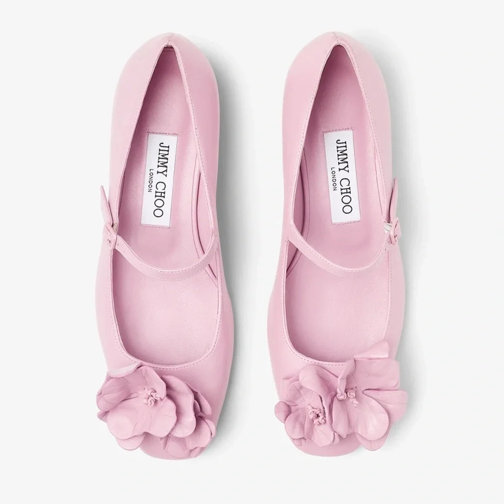 New JIMMY CHOO Rosa Flowers Leather Ballerina Pumps In Rose $925